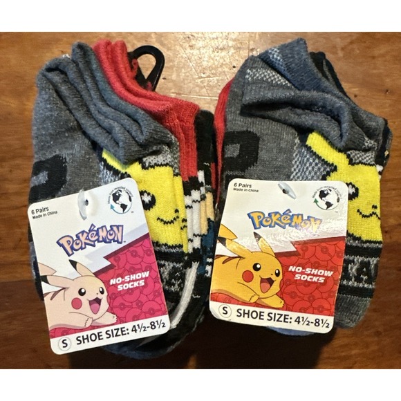 Pokemon Socks Boys No Show Small 4 1/2-8 1/2Total of 12 Pair NWT 2 Packs Of 6 - Picture 1 of 3